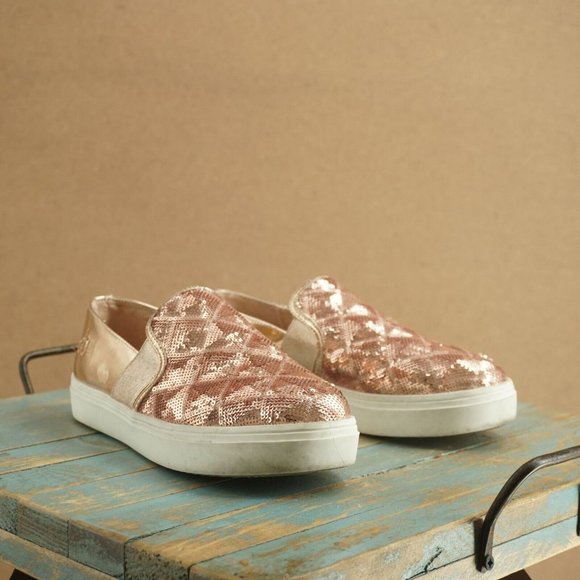 Sam Edelman Womens Sheena Pam Rose Gold Pink Sequin Slip On Sneakers Size 7 - Picture 2 of 12